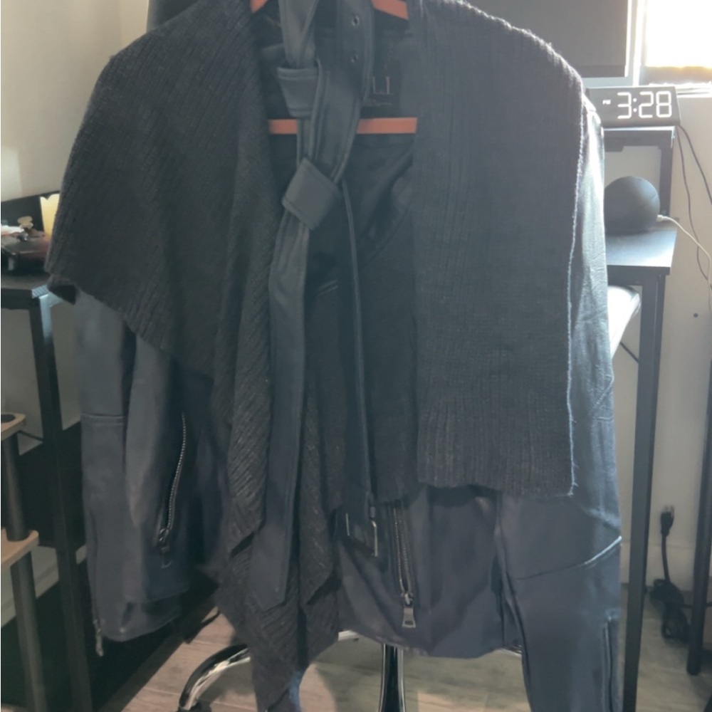 G.I.L.I. Black Leather Jacket with Knit Overlay